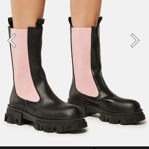 New pink and black combat boots